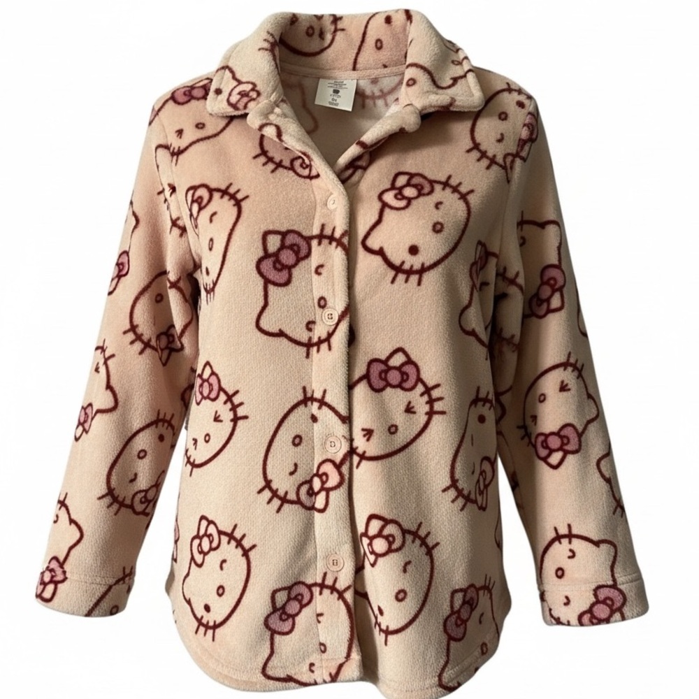 Sanrio Hello Kitty Fleece shirt, Shacket, Jacket, Sz XL, Cardigan, Novelty